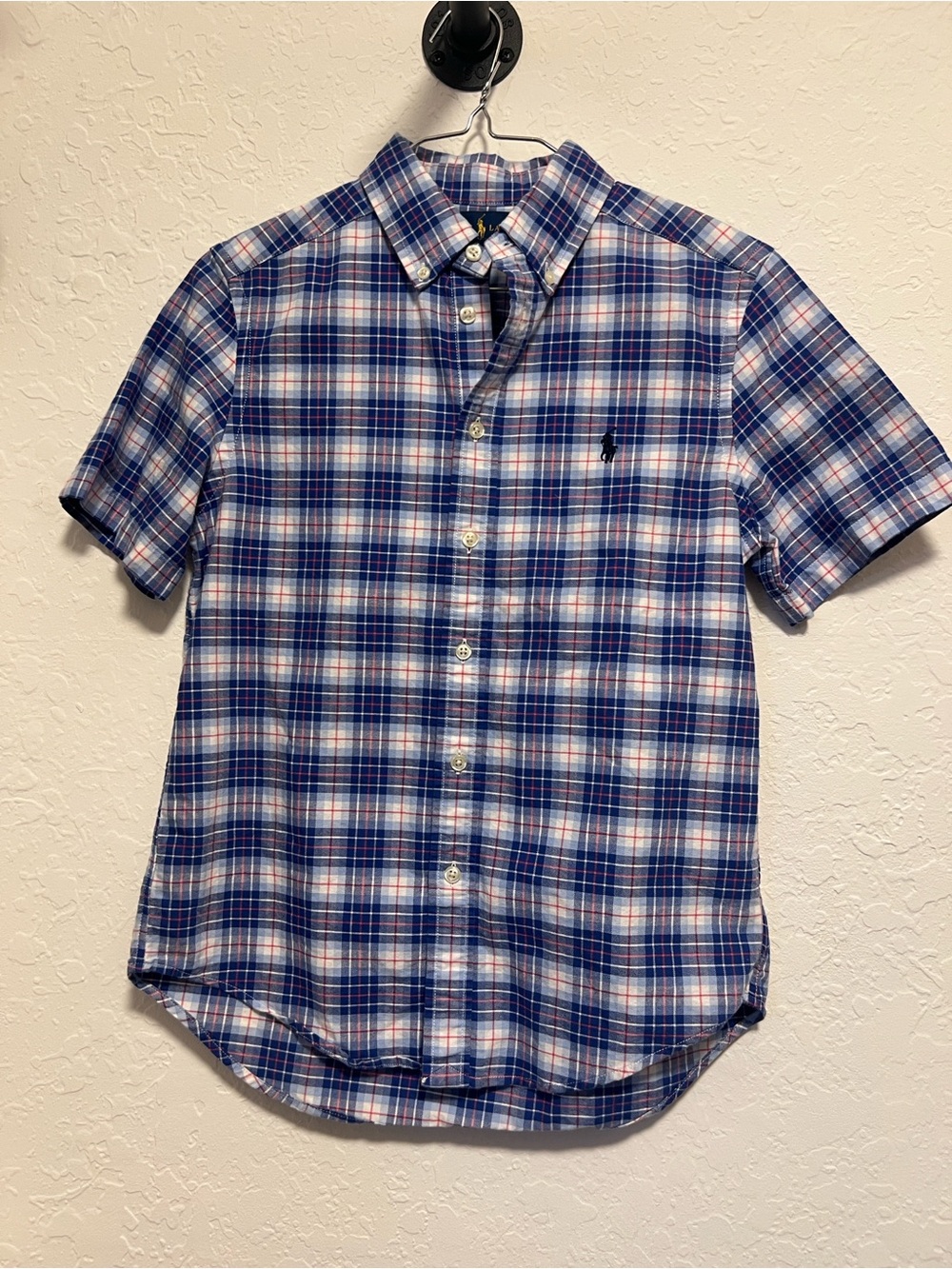 Ralph Lauren Boys Plaid Short-Sleeve Button-Down Shirt | Size M (10–12)